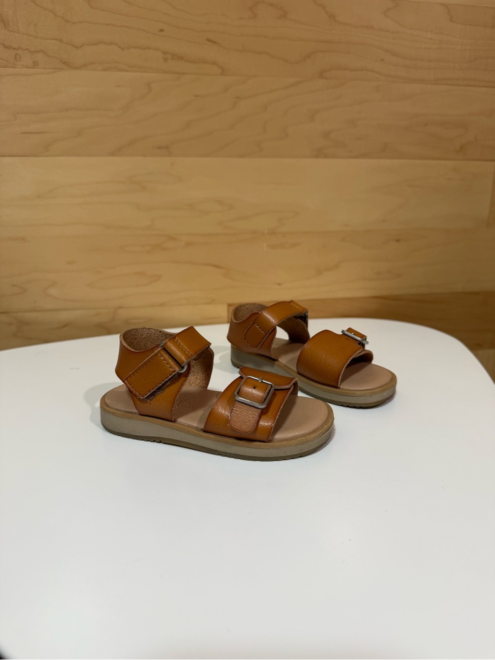 Zara Tan/Brown Leather Double-Strap Kids Sandals